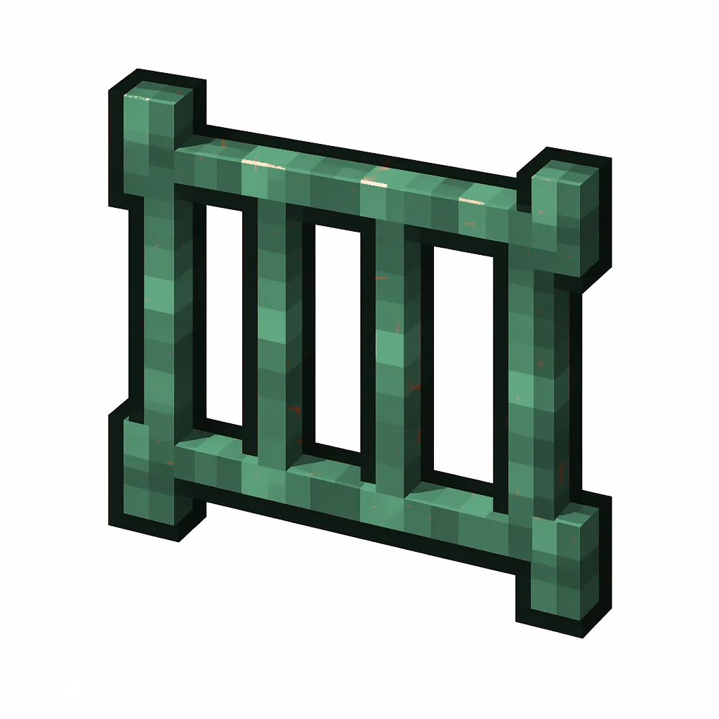Pixel art illustration of a copper bars with a full teal-green patina over copper metal