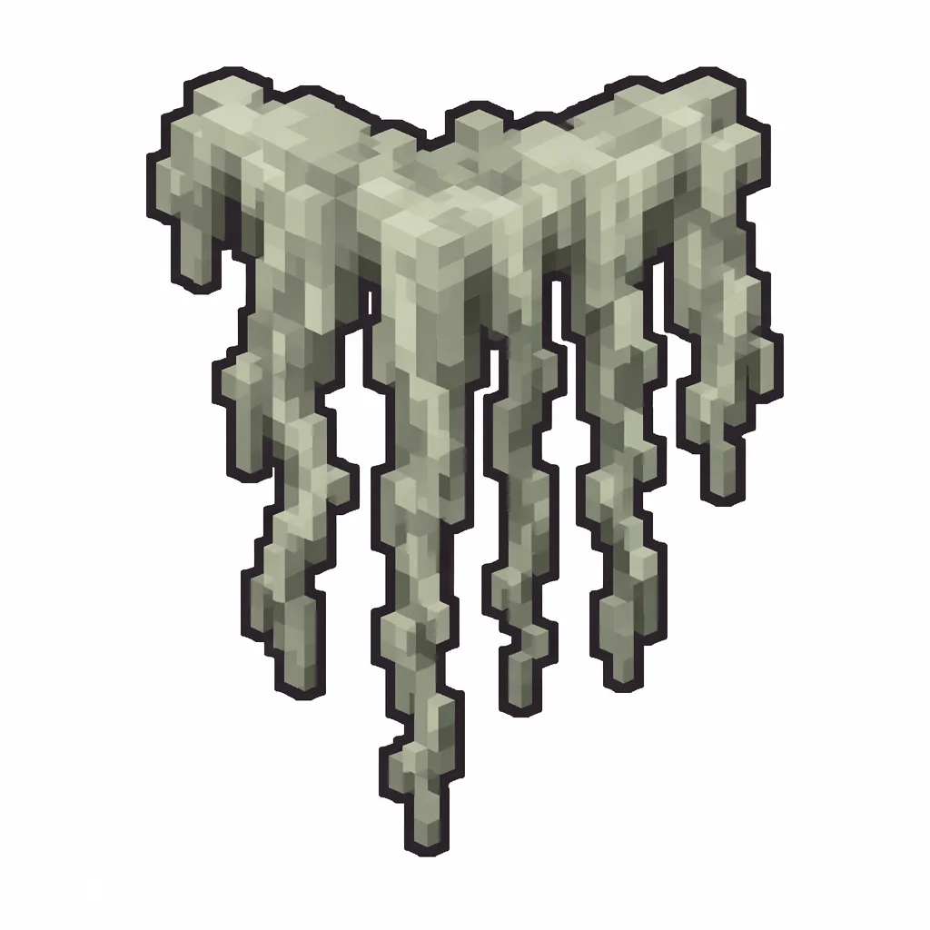 Pixel art illustration of a pale hanging moss in chunky voxel game style