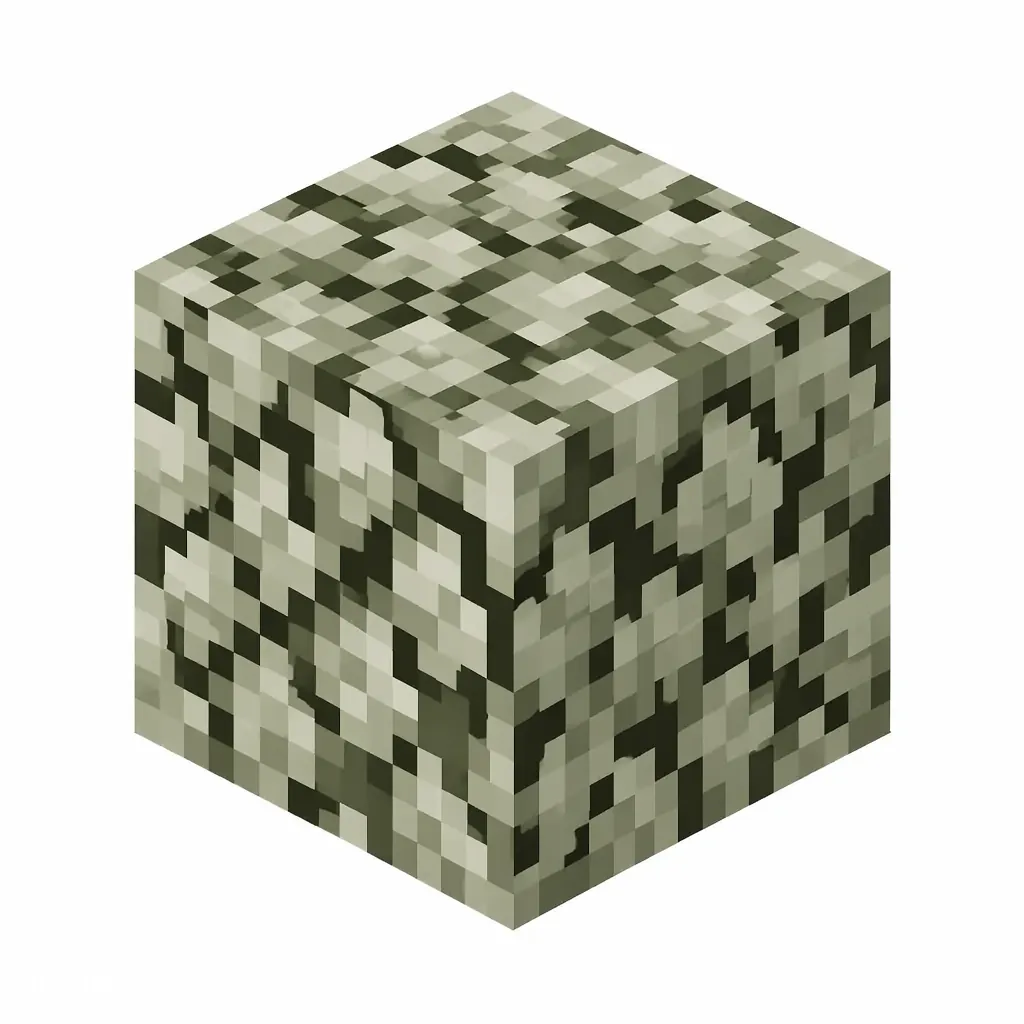 Pixel art illustration of a pale oak leaves block with pale gray-green foliage
