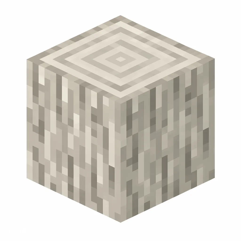 Pixel art illustration of a pale oak log block with ashen white-gray bark and tree rings
