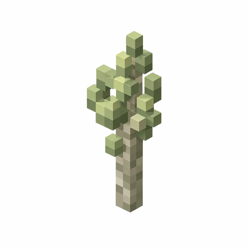 Pixel art illustration of a pale oak sapling with a pale gray trunk and gray-green leaves
