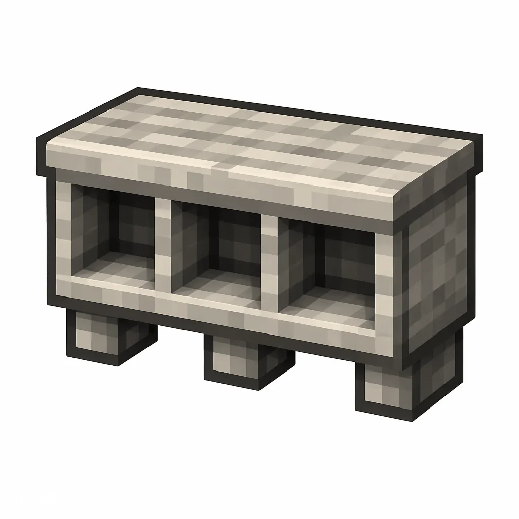 Pixel art illustration of a pale oak wall shelf with three display cubbies