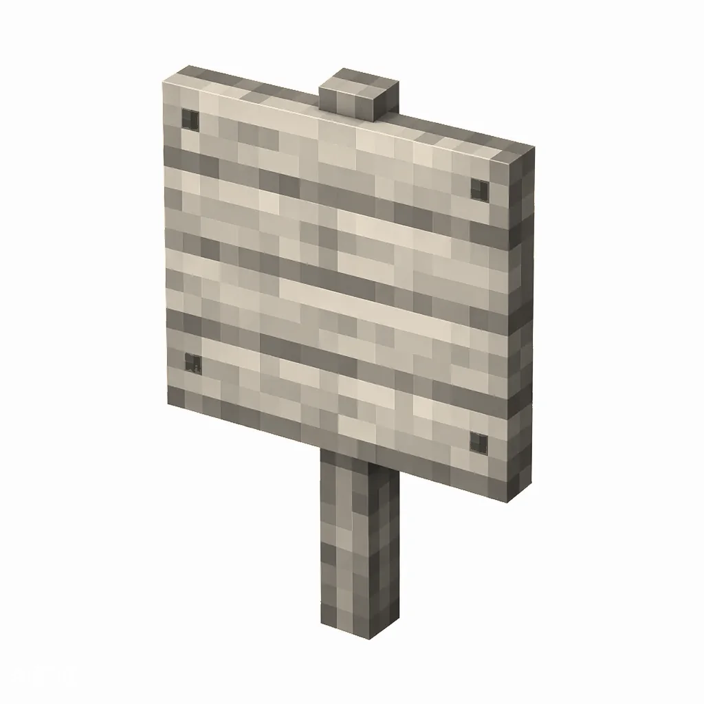 Pixel art illustration of a pale oak wooden sign board on a short post