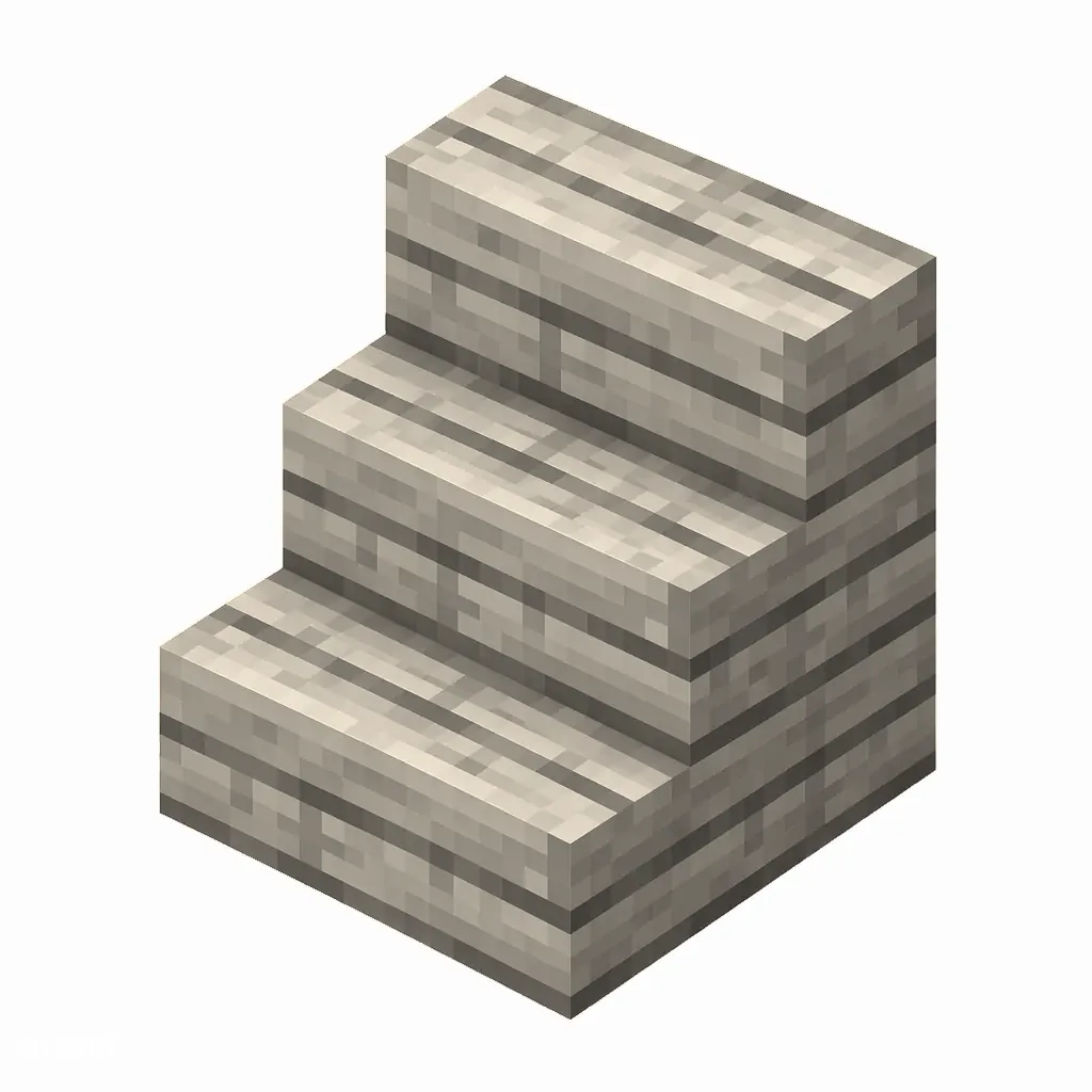 Pixel art illustration of an L-shaped pale oak wooden stairs block with visible wood grain