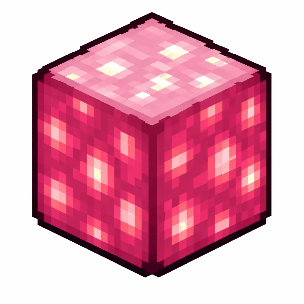 Pixel art illustration of a glowing pearlescent froglight cube block