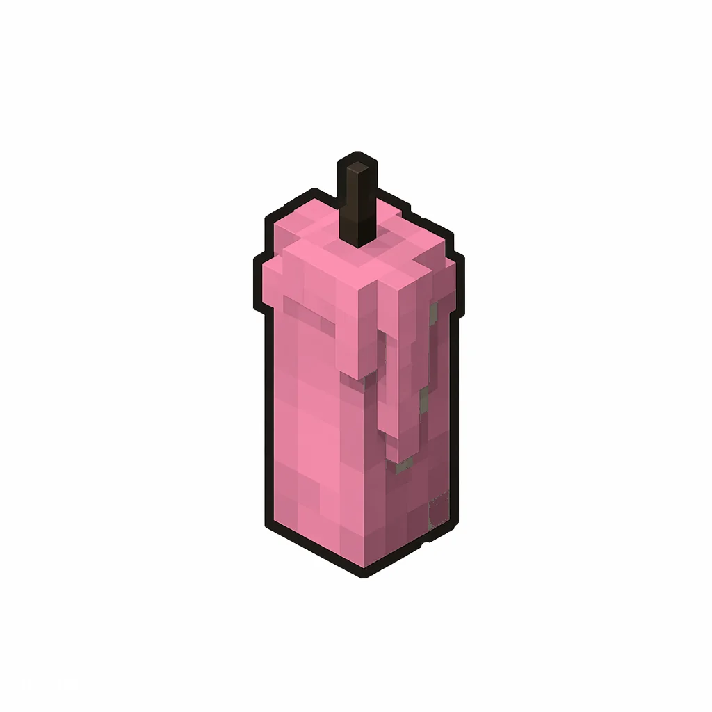 Pixel art illustration of an unlit pink candle with soft wax drips and a dark wick
