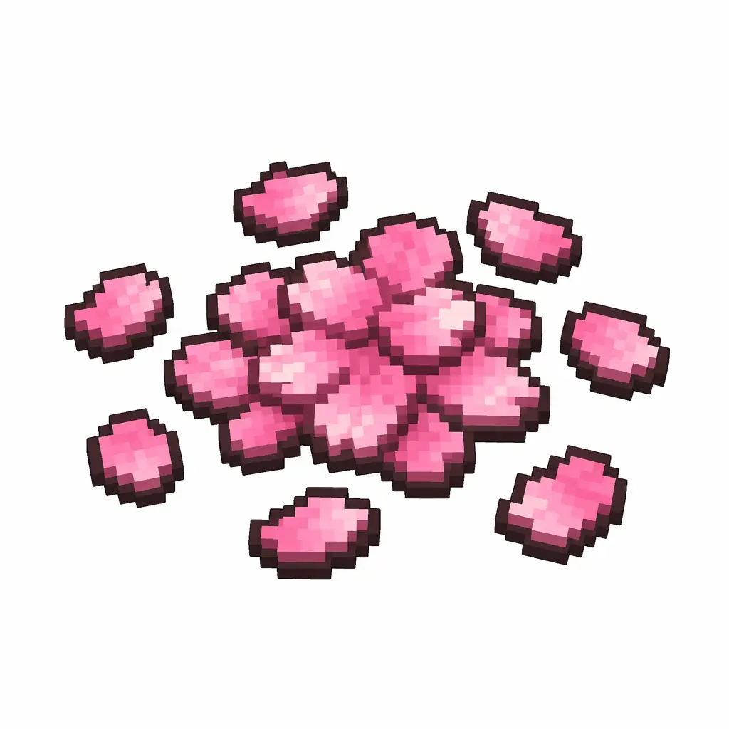 Pixel art illustration of a pink petals in chunky voxel game style