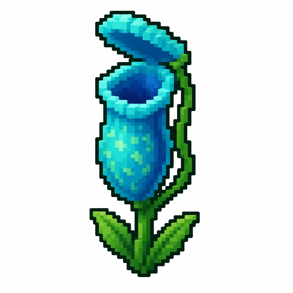 Pixel art illustration of a pitcher plant in chunky voxel game style