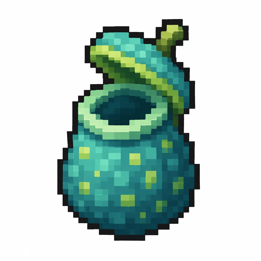 Pixel art illustration of a small teal pitcher pod