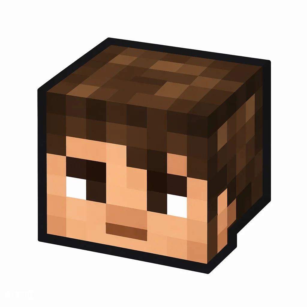Pixel art illustration of a player head, a blocky decorative head block