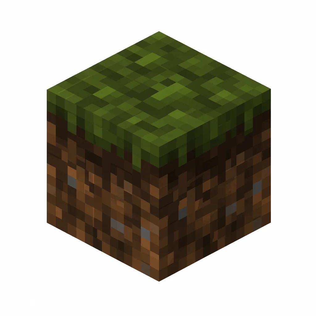 Pixel art illustration of a podzol block with a dark green mossy top and brown soil sides