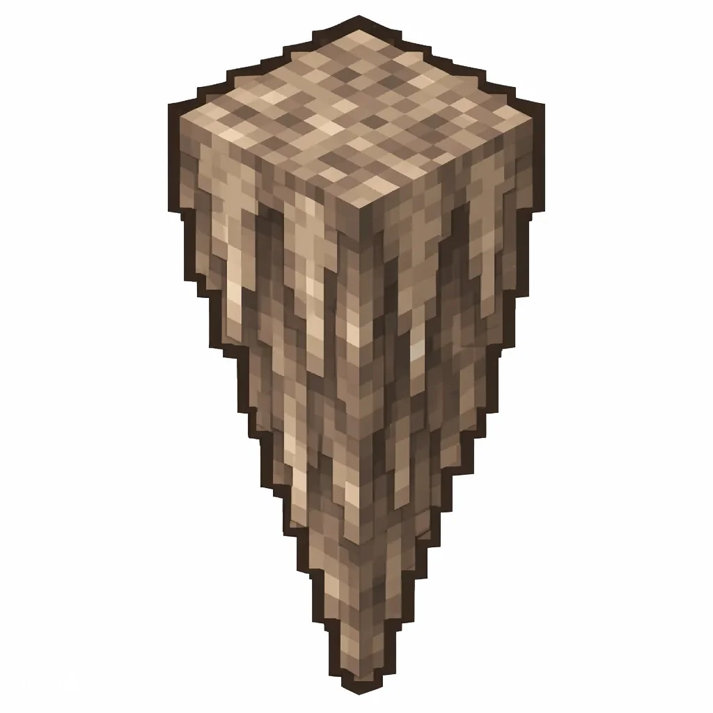 Pixel art illustration of a pointed dripstone, a brown tapering stalactite