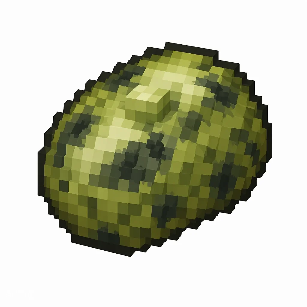 Pixel art illustration of a sickly green poisonous potato with dark moldy spots