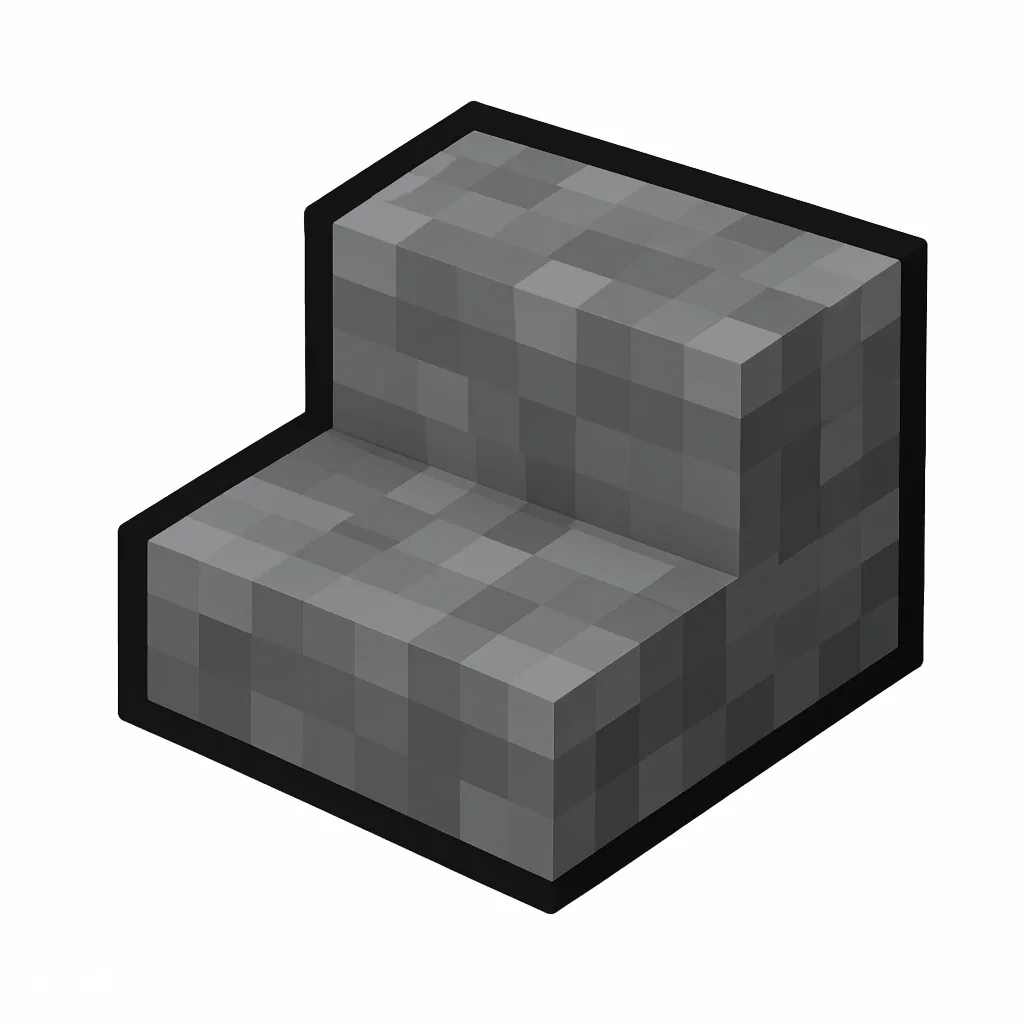 Pixel art illustration of a polished andesite stairs, an L-shaped staircase block