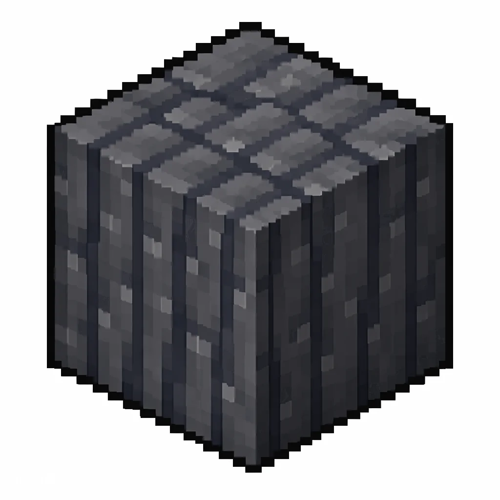 Pixel art illustration of a polished basalt in chunky voxel game style