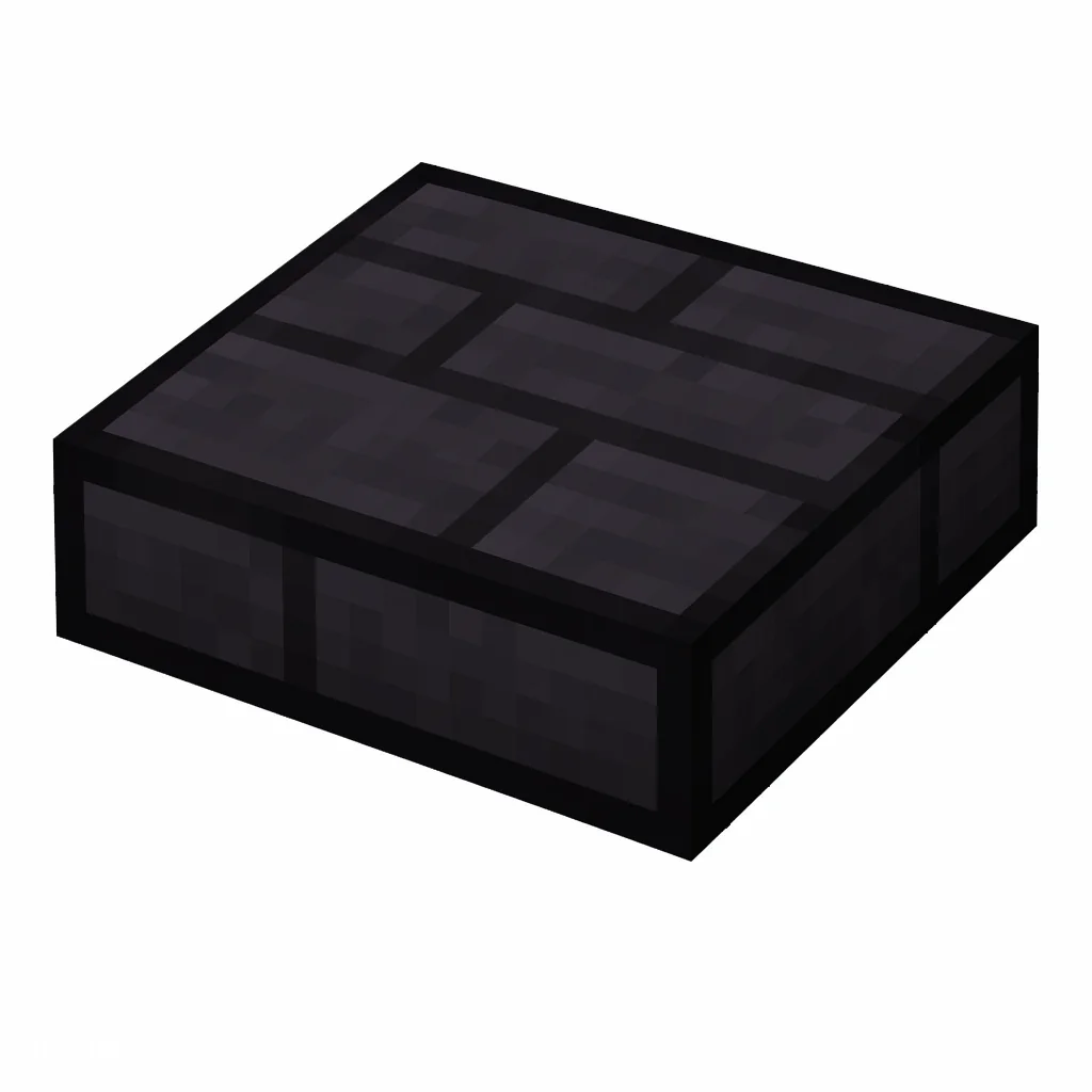 Pixel art illustration of a polished blackstone brick slab, a half-height flat block