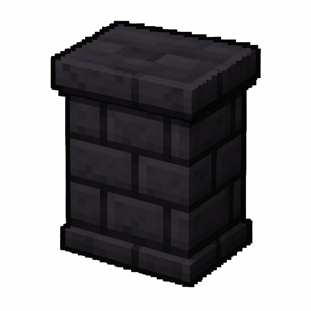 Pixel art illustration of a polished blackstone brick wall, a short sturdy wall pillar