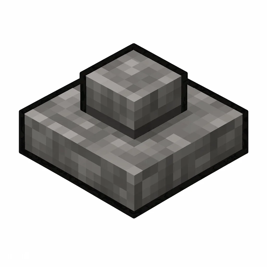 Pixel art illustration of a polished blackstone button in chunky voxel game style