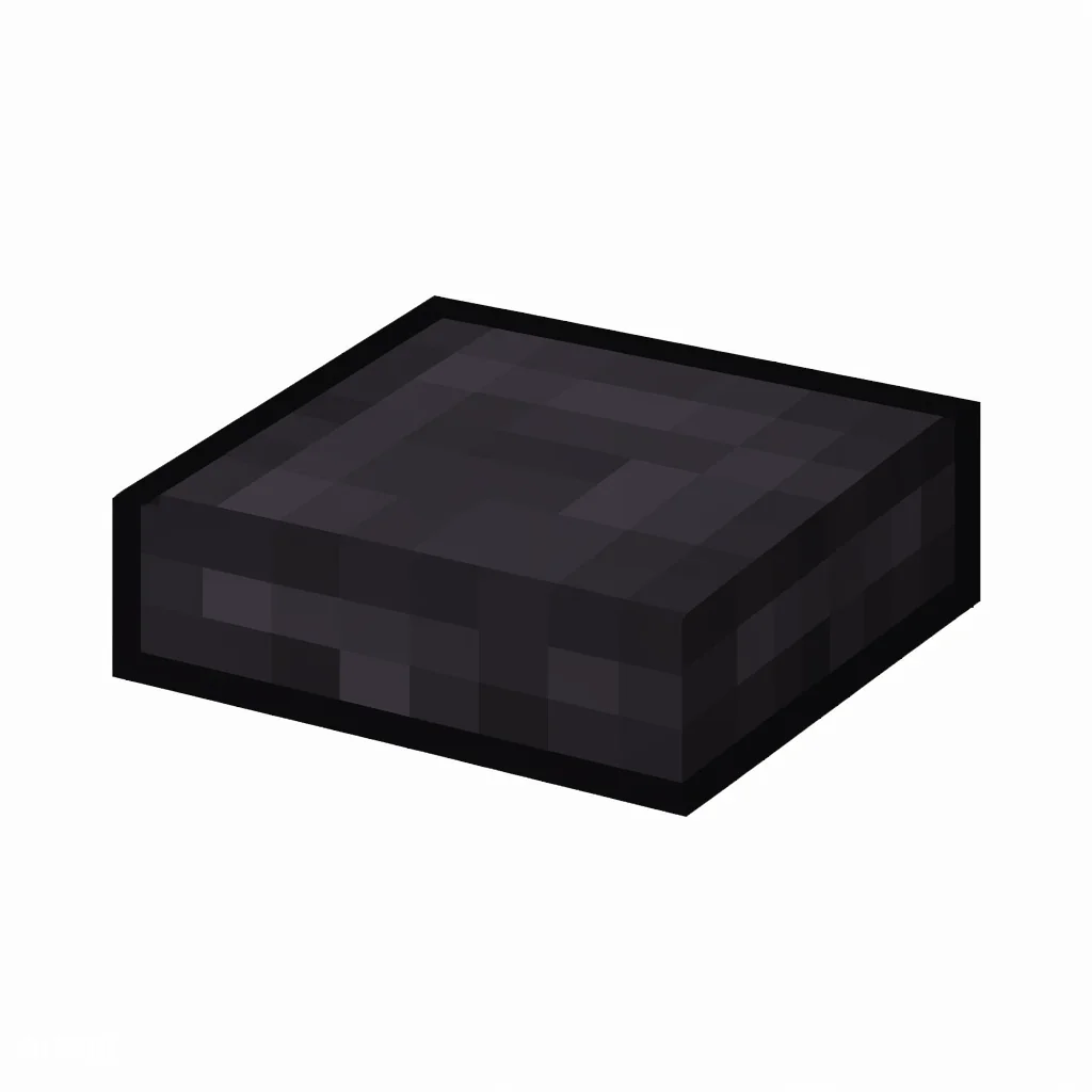 Pixel art illustration of a polished blackstone slab, a half-height flat block