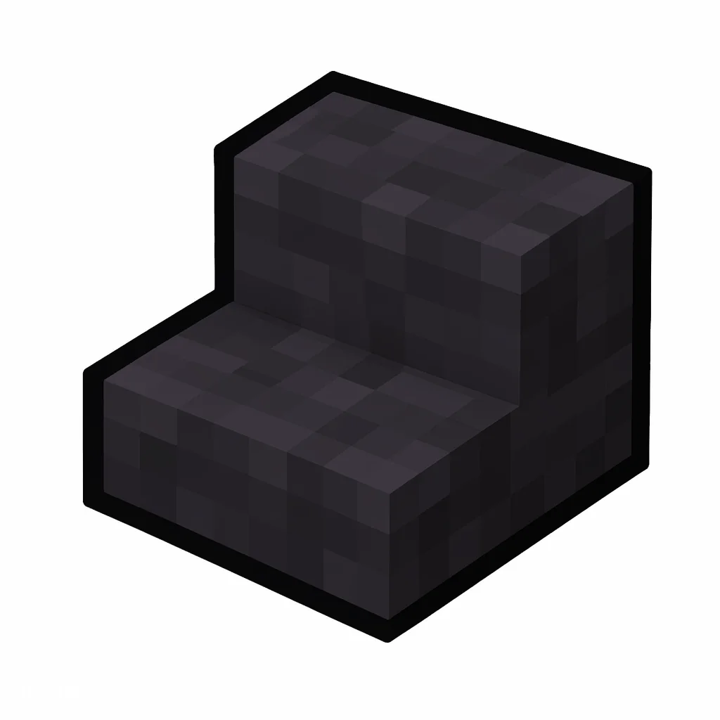 Pixel art illustration of a polished blackstone stairs, an L-shaped staircase block