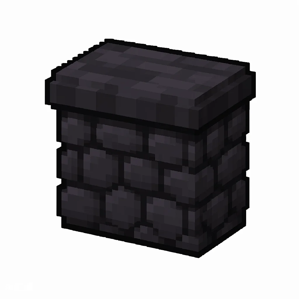 Pixel art illustration of a polished blackstone wall, a short sturdy wall pillar