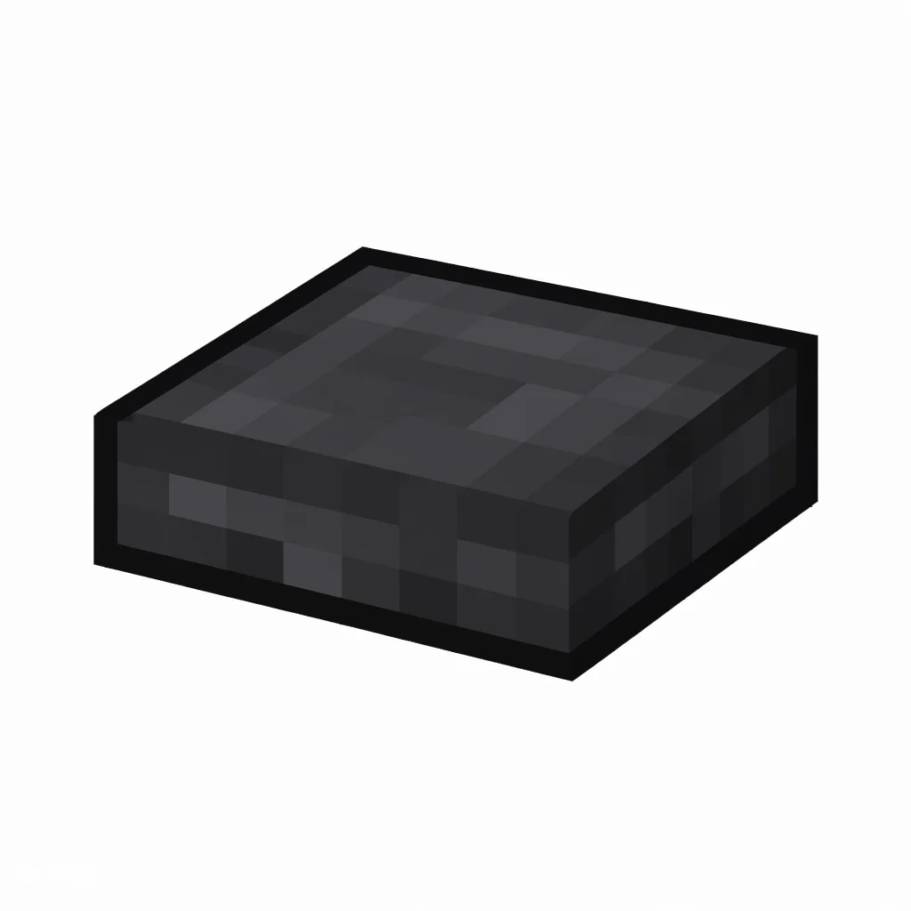 Pixel art illustration of a polished deepslate slab, a half-height flat block