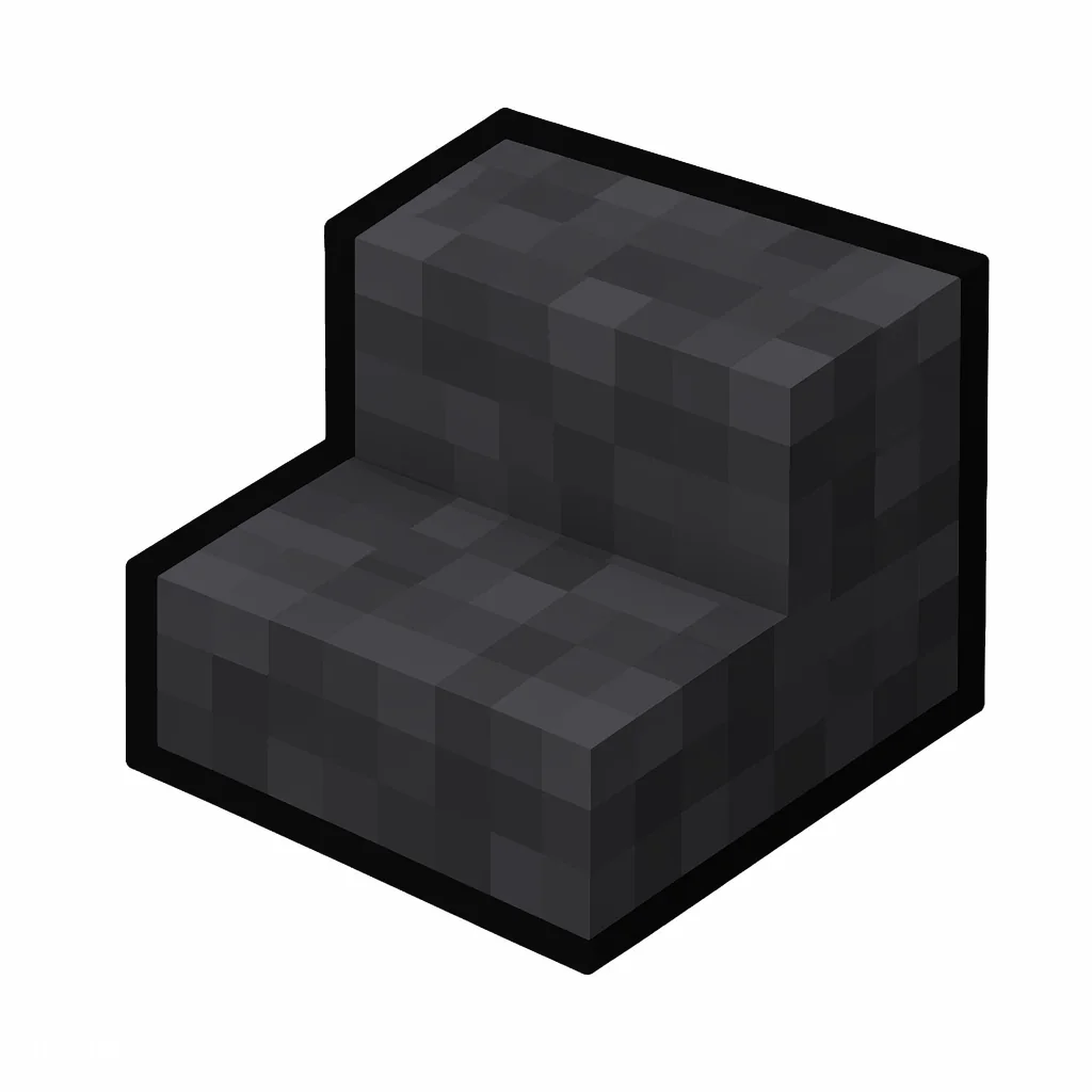 Pixel art illustration of a polished deepslate stairs, an L-shaped staircase block