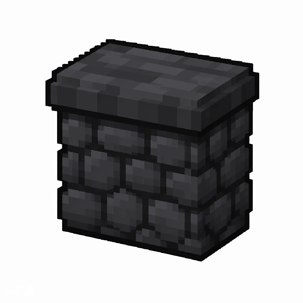 Pixel art illustration of a polished deepslate wall, a short sturdy wall pillar