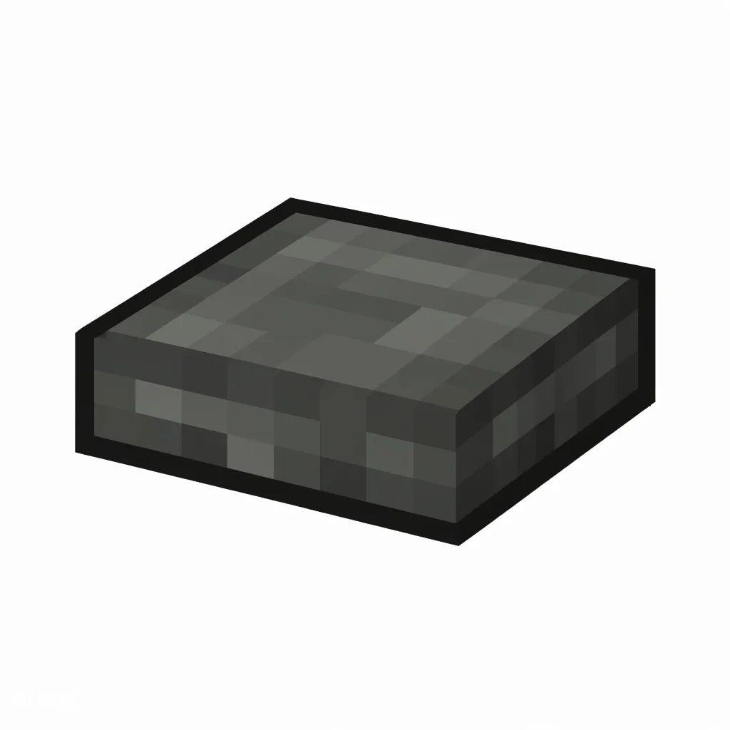 Pixel art illustration of a polished tuff slab, a half-height flat block