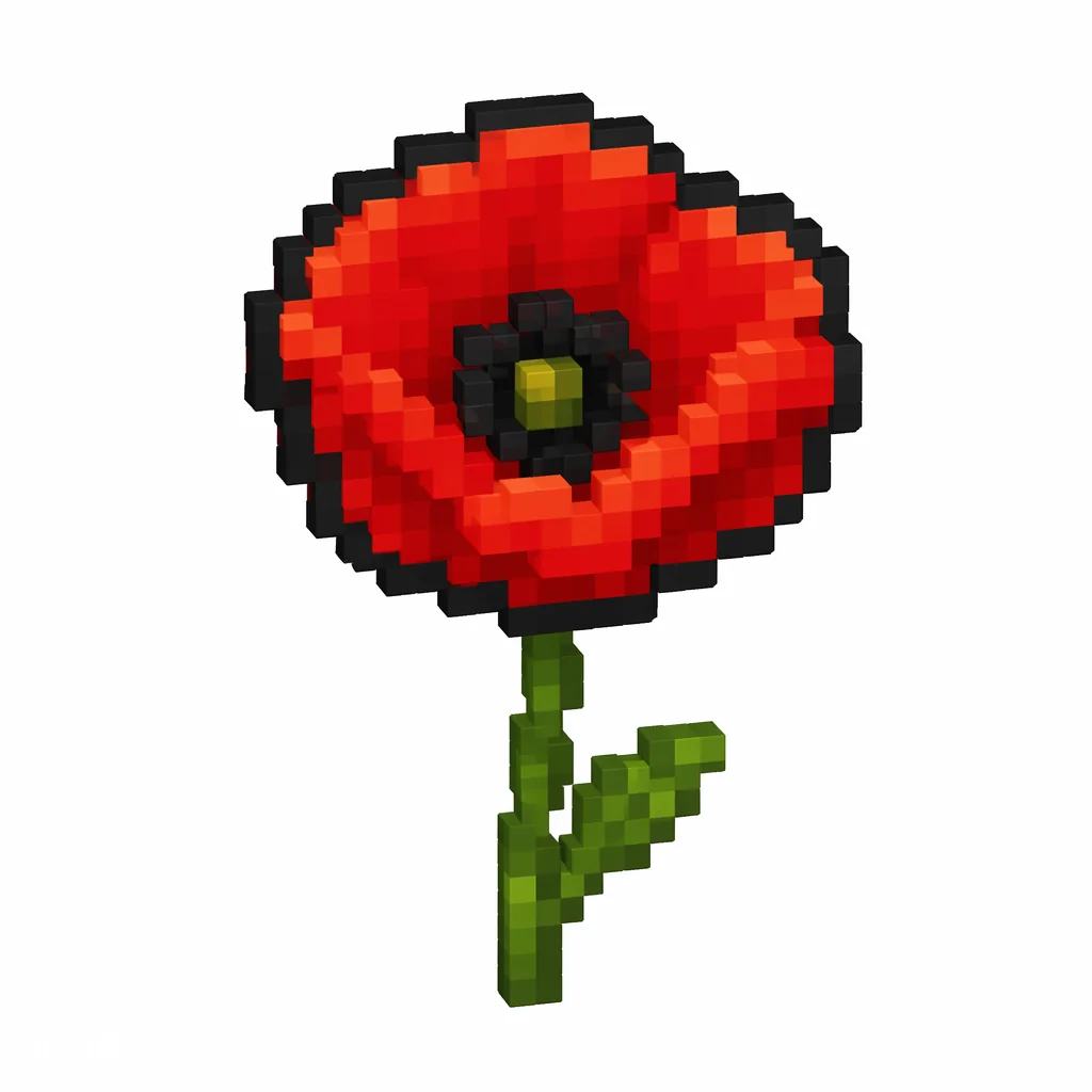 Pixel art illustration of a poppy in chunky voxel game style
