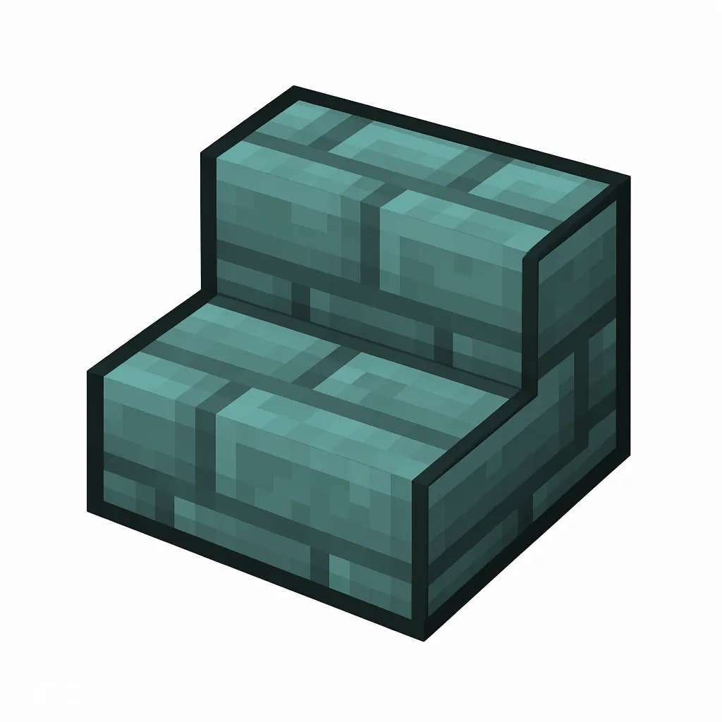 Pixel art illustration of a prismarine brick stairs, an L-shaped staircase block