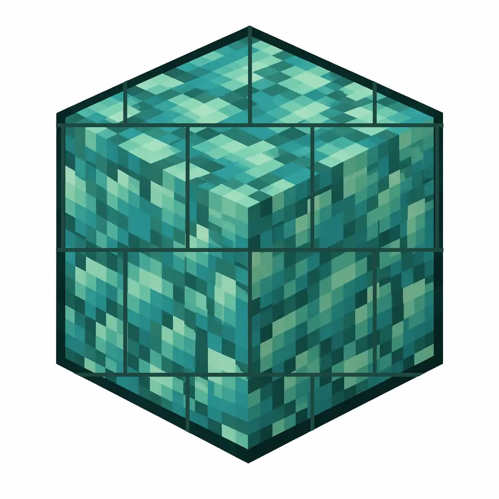 Pixel art illustration of prismarine bricks, a brick cube block