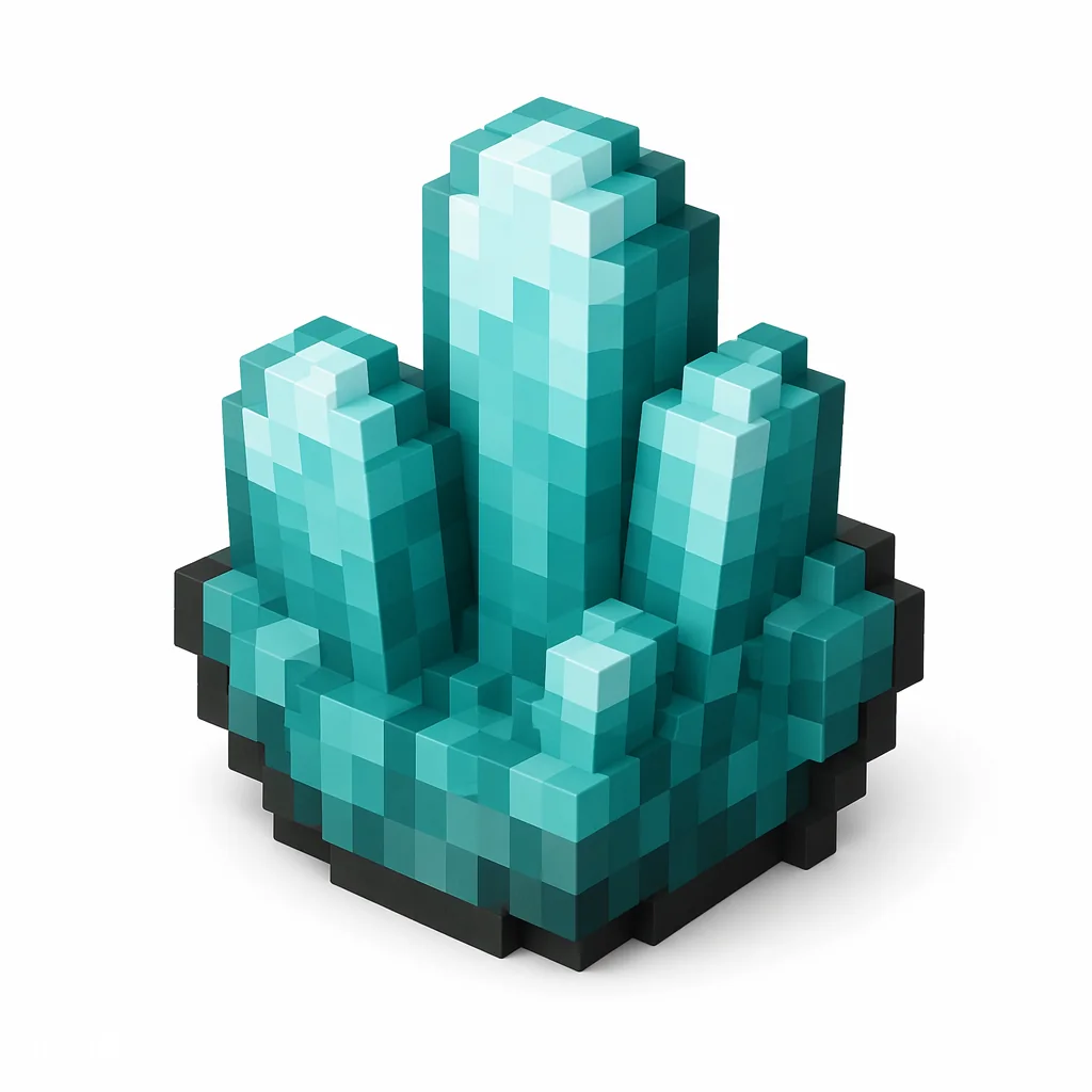 Pixel art illustration of teal prismarine crystals in a pointed cluster