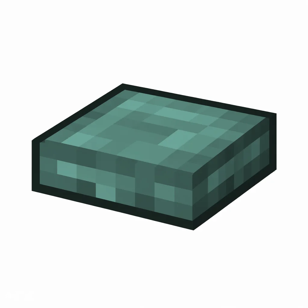 Pixel art illustration of a prismarine slab, a half-height flat block