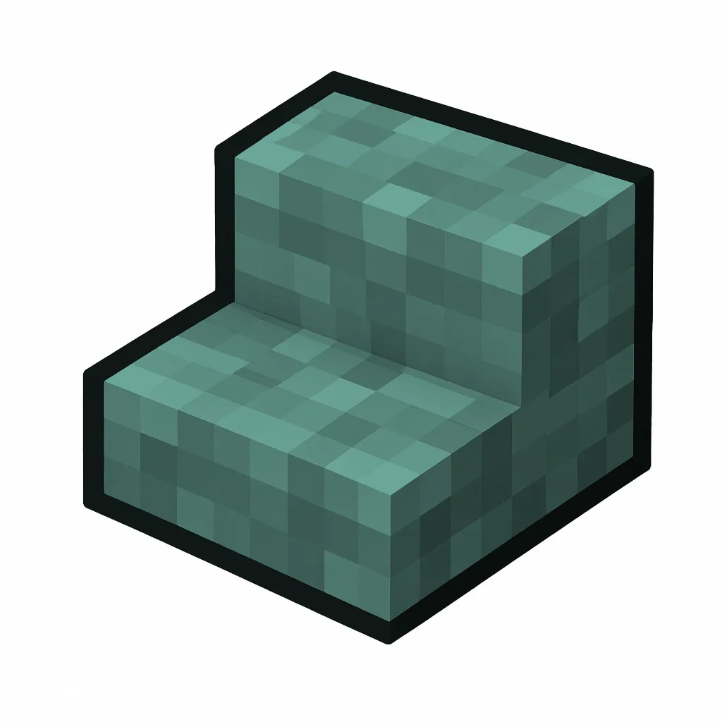 Pixel art illustration of a prismarine stairs, an L-shaped staircase block