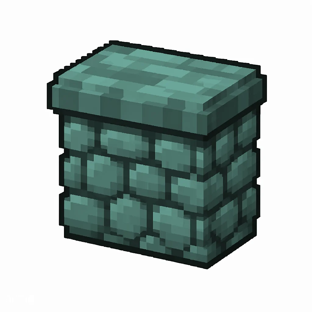 Pixel art illustration of a prismarine wall, a short sturdy wall pillar
