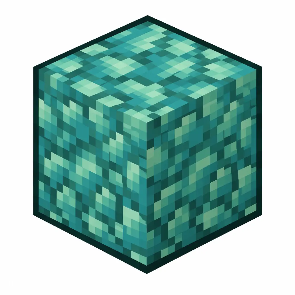 Pixel art illustration of a prismarine in chunky voxel game style