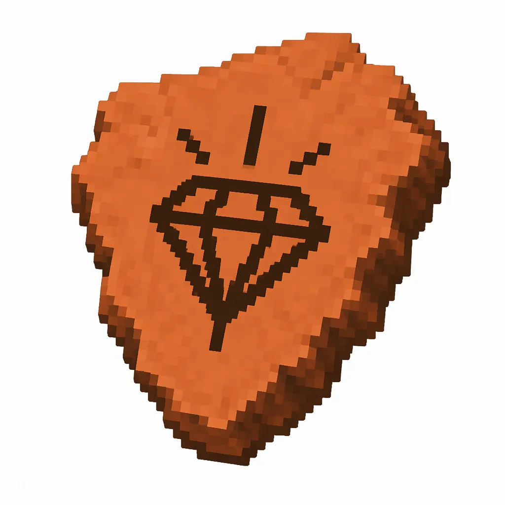 Pixel art illustration of a terracotta pottery sherd engraved with a diamond pictograph
