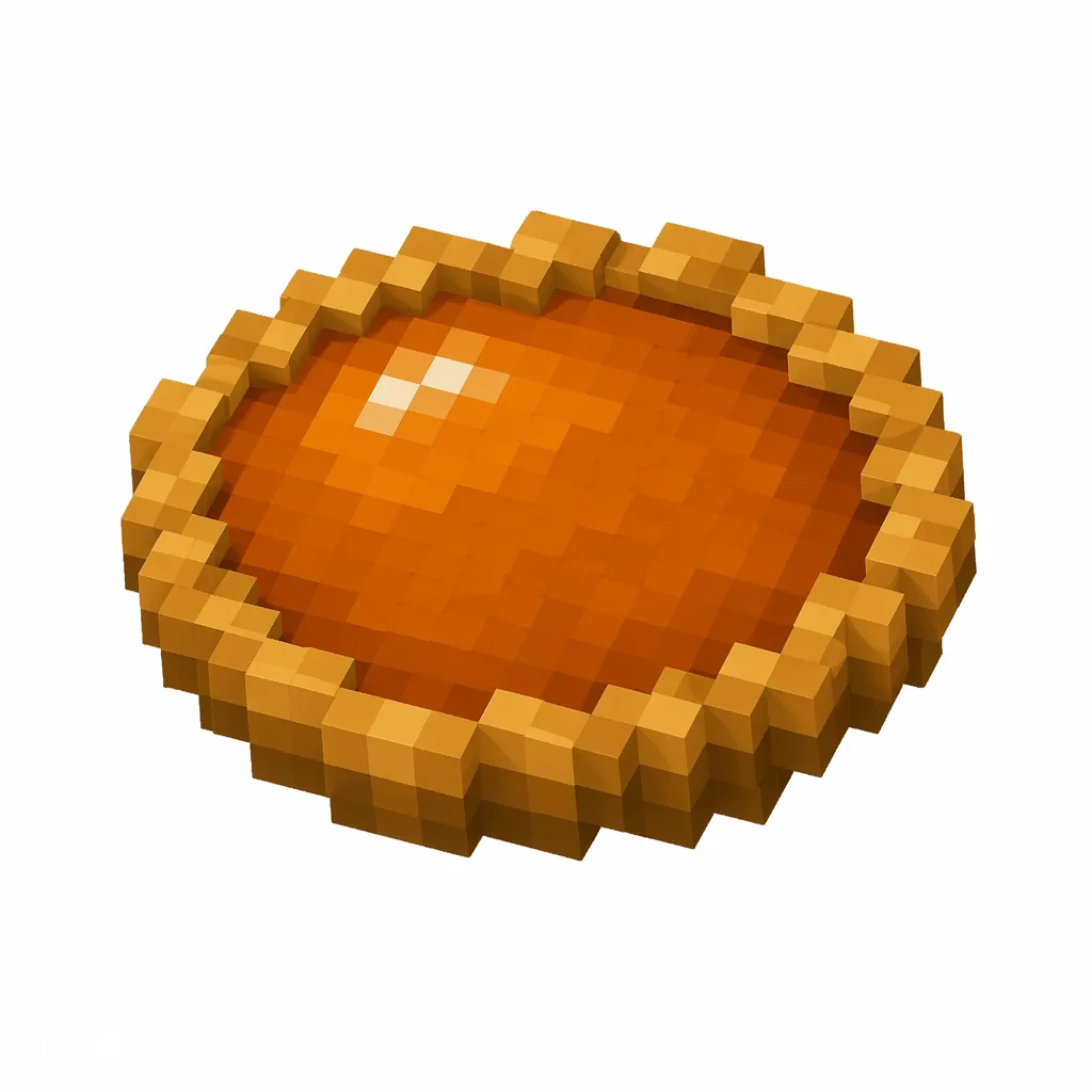 Pixel art illustration of a pumpkin pie with a golden-brown crimped crust