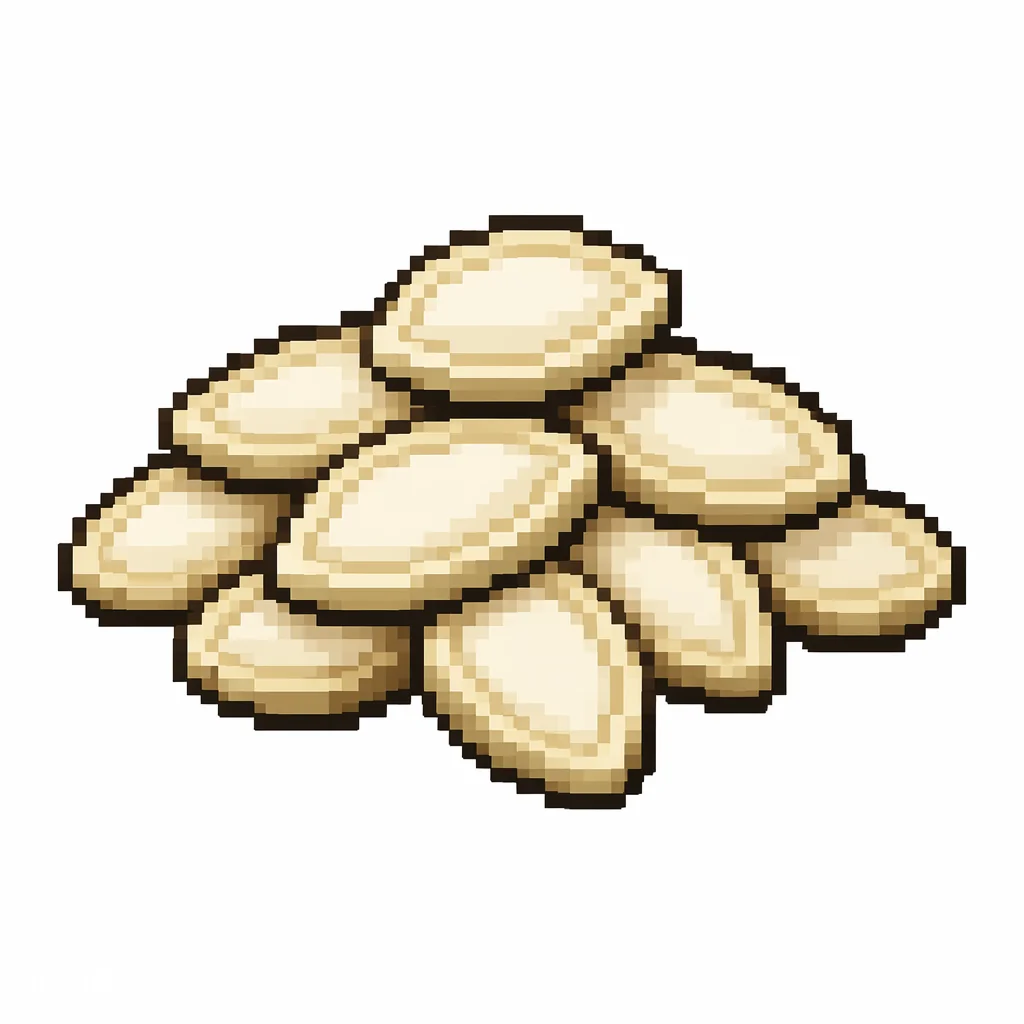 Pixel art illustration of a small pile of pumpkin seeds