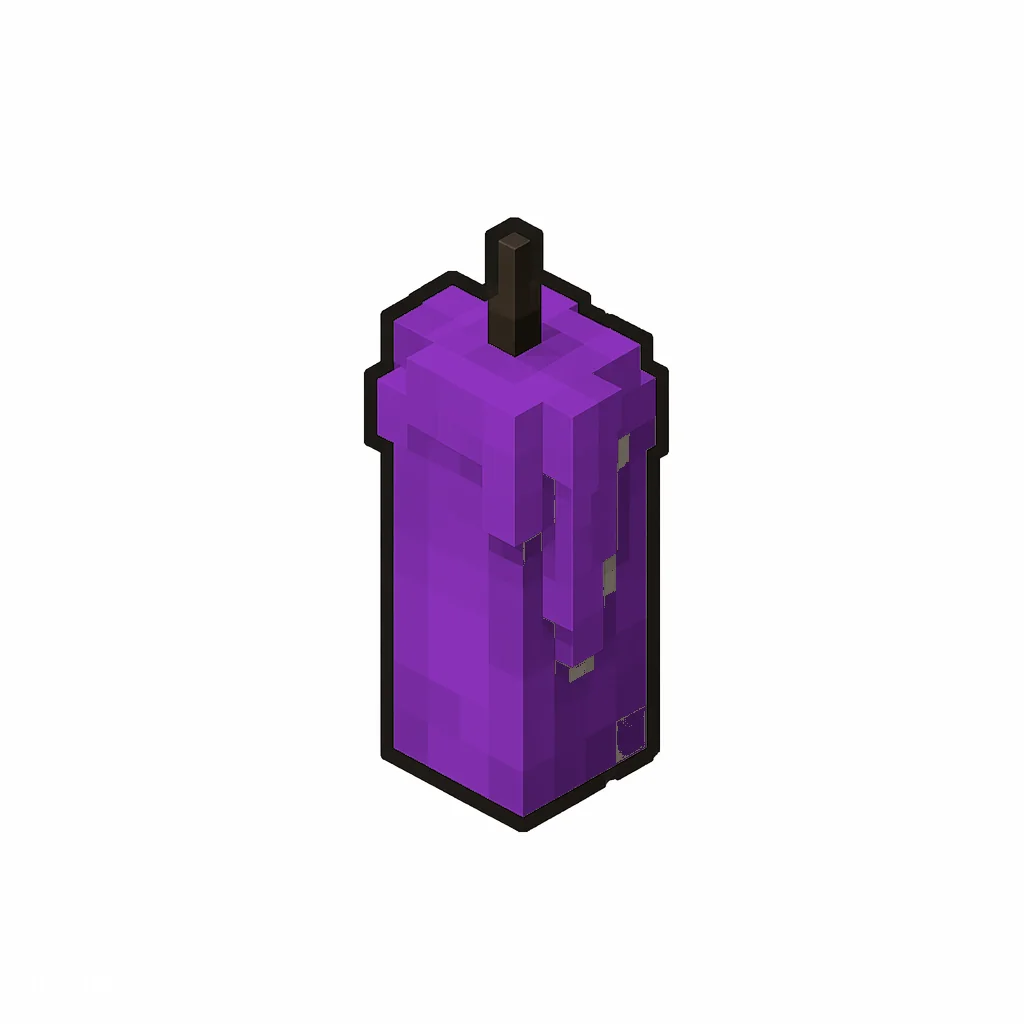 Pixel art illustration of an unlit purple candle with soft wax drips and a dark wick
