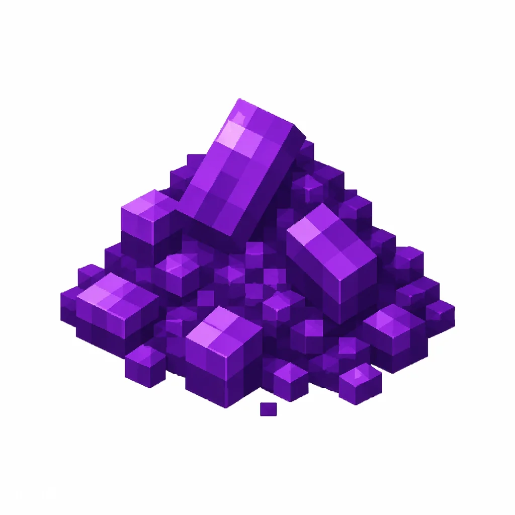 Pixel art illustration of a small pile of deep purple dye powder with scattered grains