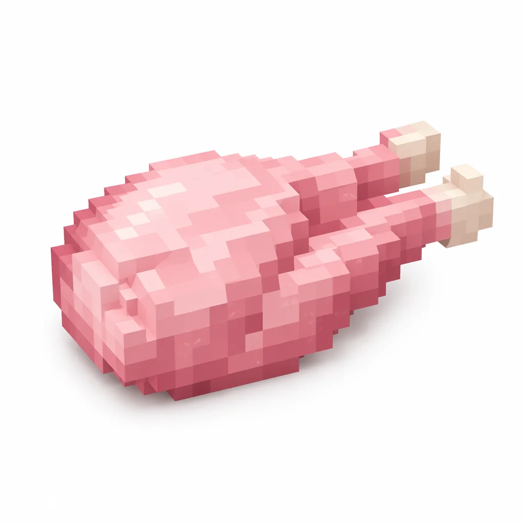 Pixel art illustration of raw rabbit meat pieces in light pink