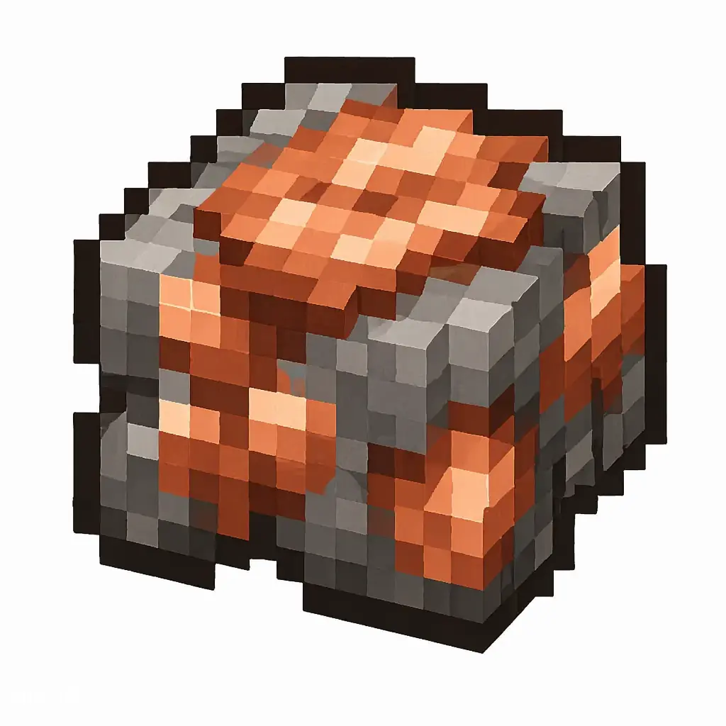 Pixel art illustration of a raw copper in chunky voxel game style