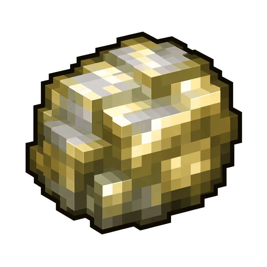 Pixel art illustration of a raw gold in chunky voxel game style