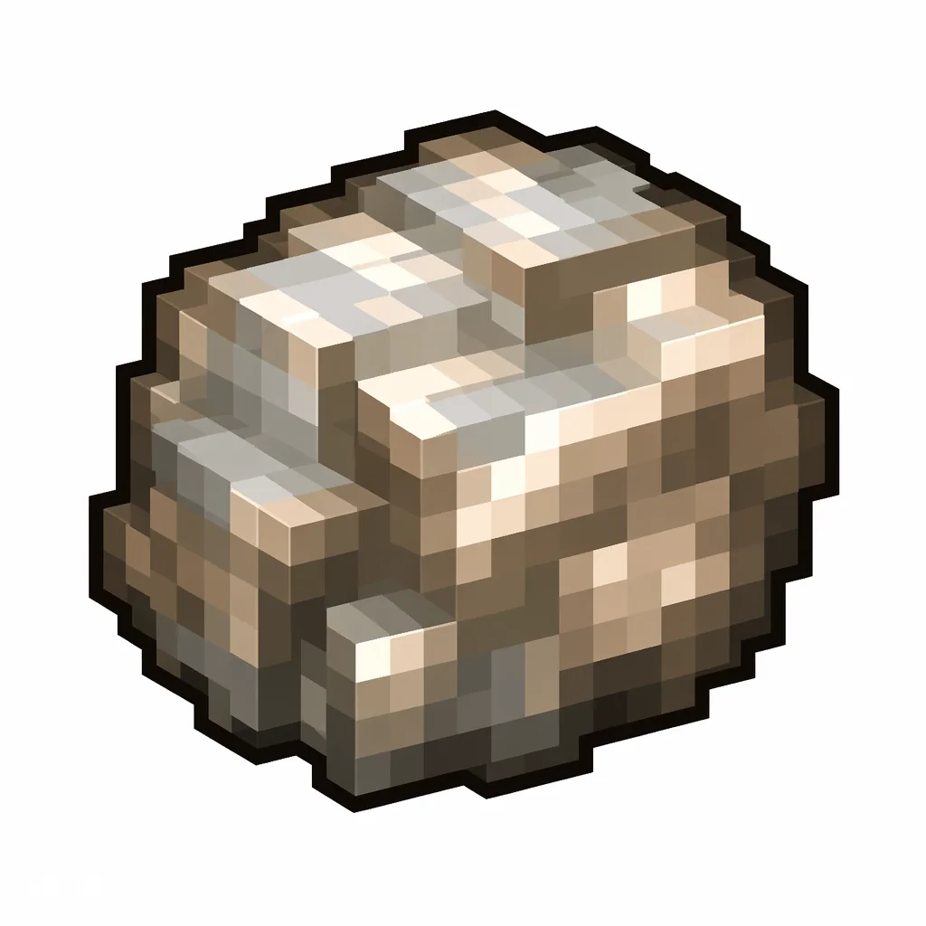 Pixel art illustration of a raw iron in chunky voxel game style