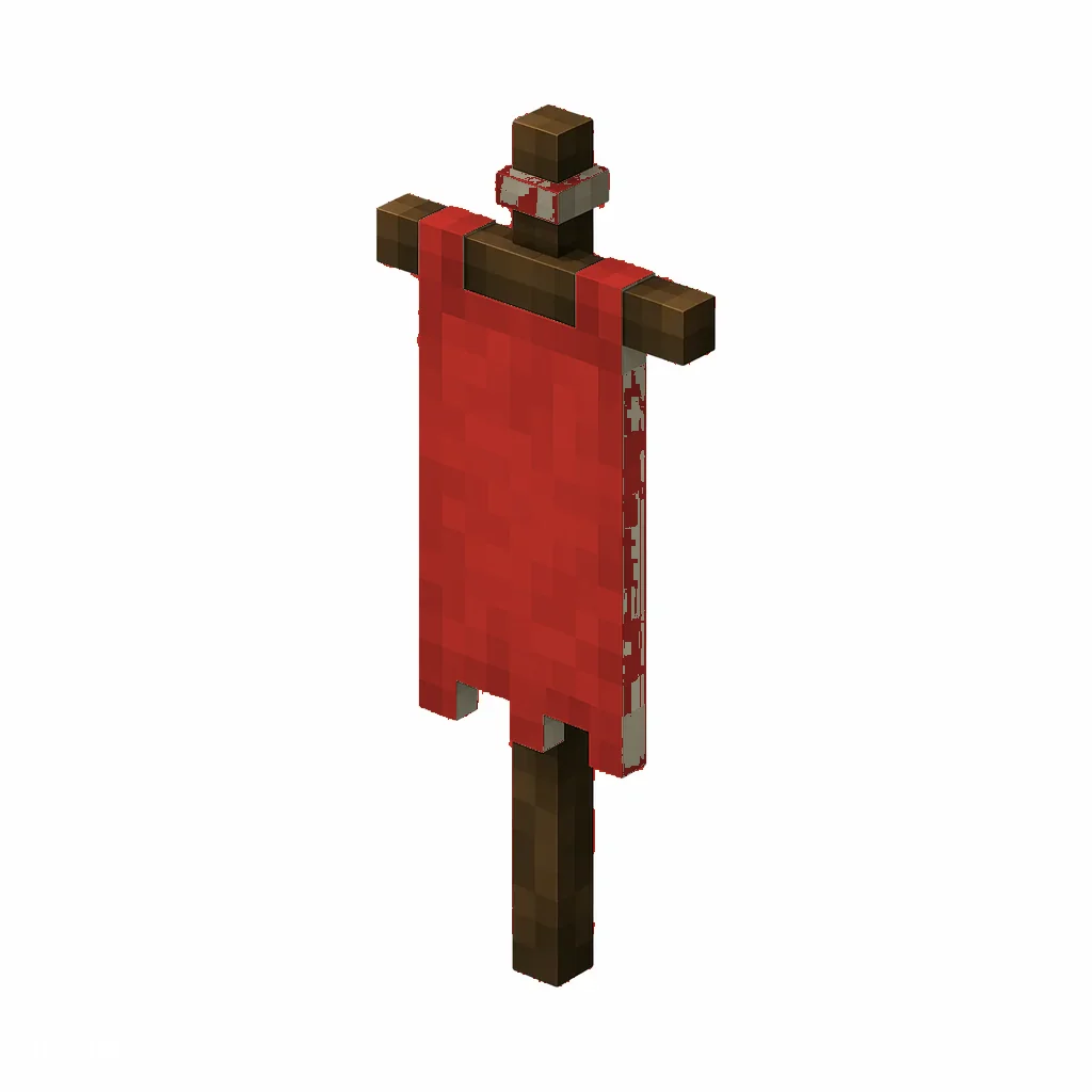 Pixel art illustration of a red banner hanging from a wooden pole