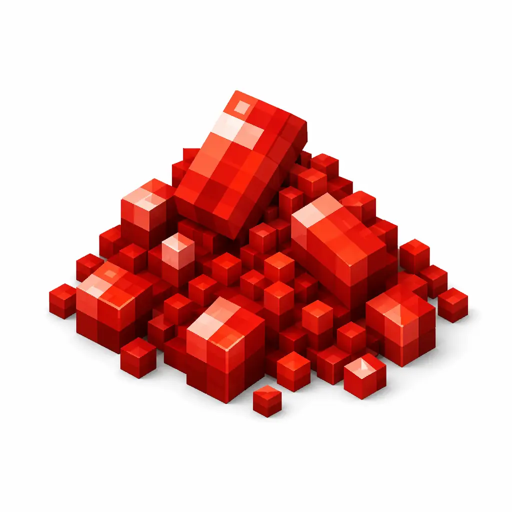 Pixel art illustration of a small pile of bright red dye powder with scattered grains