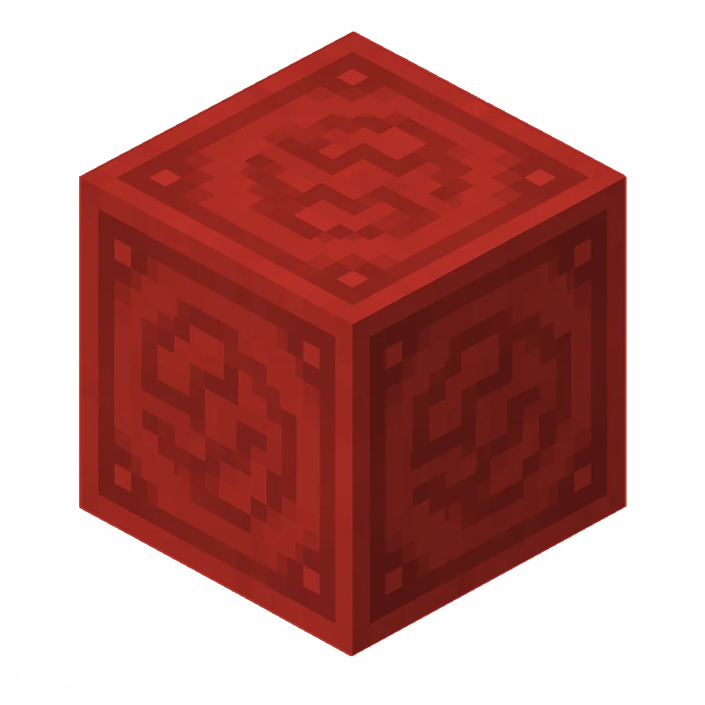 Pixel art illustration of a red glazed terracotta block with a swirling ornate pattern