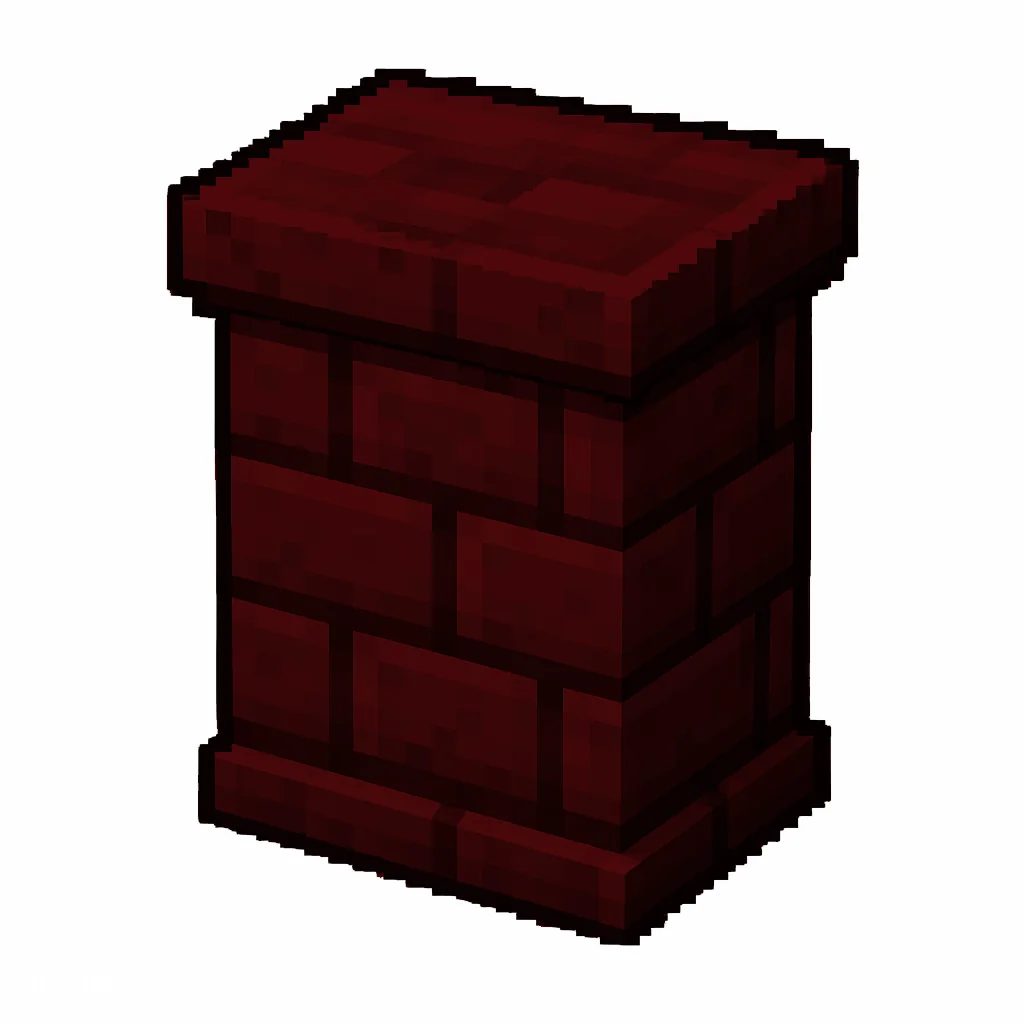 Pixel art illustration of a red nether brick wall, a short sturdy wall pillar